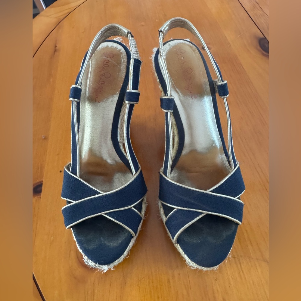 Lilly Pulitzer Navy Blue Espadrille Wedge Sandals size 6.5